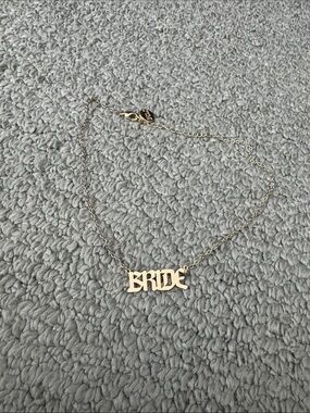 BRIDE Script Pendant Necklace - Gold Tone